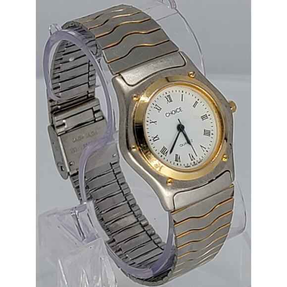 Vintage Mens Choice Watch Quartz Roman Numeral Hong Kong Movement Two Tone Watch - Picture 5 of 8